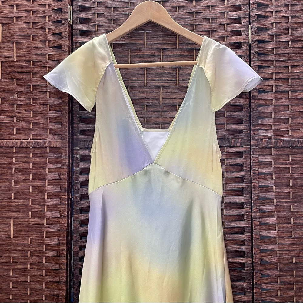 WeWoreWhat Pastel Maxi Dress, Silky Charmeuse Watercolor, Size 8, Two-Way, NWT. - Picture 6 of 9